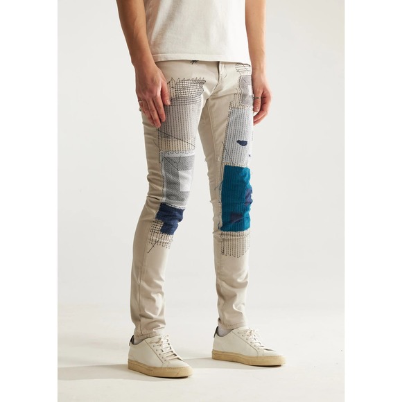 Embellish NYC Men's Arthur Repair Patchwork Distressed Skinny Fit Denim Jeans - Picture 3 of 5